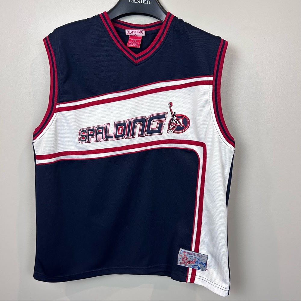 Vintage Spalding Basketball Jersey‎ Tank Men’s Large Navy Red White Sleeveless